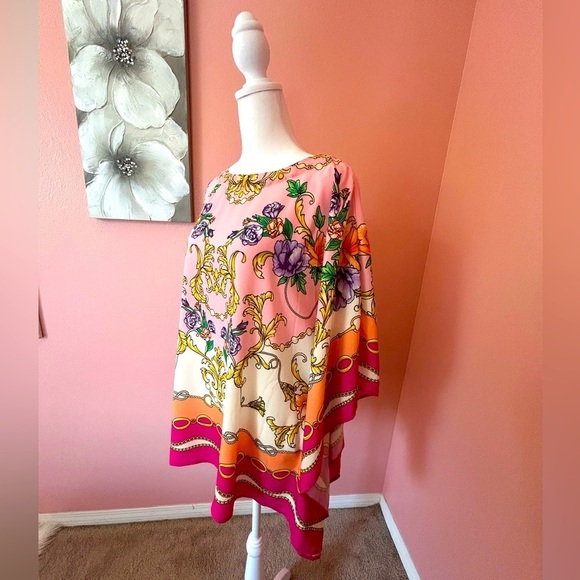 Belle by Kim Gravel Barbiecore resort chic elegant Poncho Top in Malibu pink XS - Picture 3 of 8
